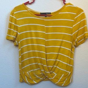Yellow striped twist-front tee